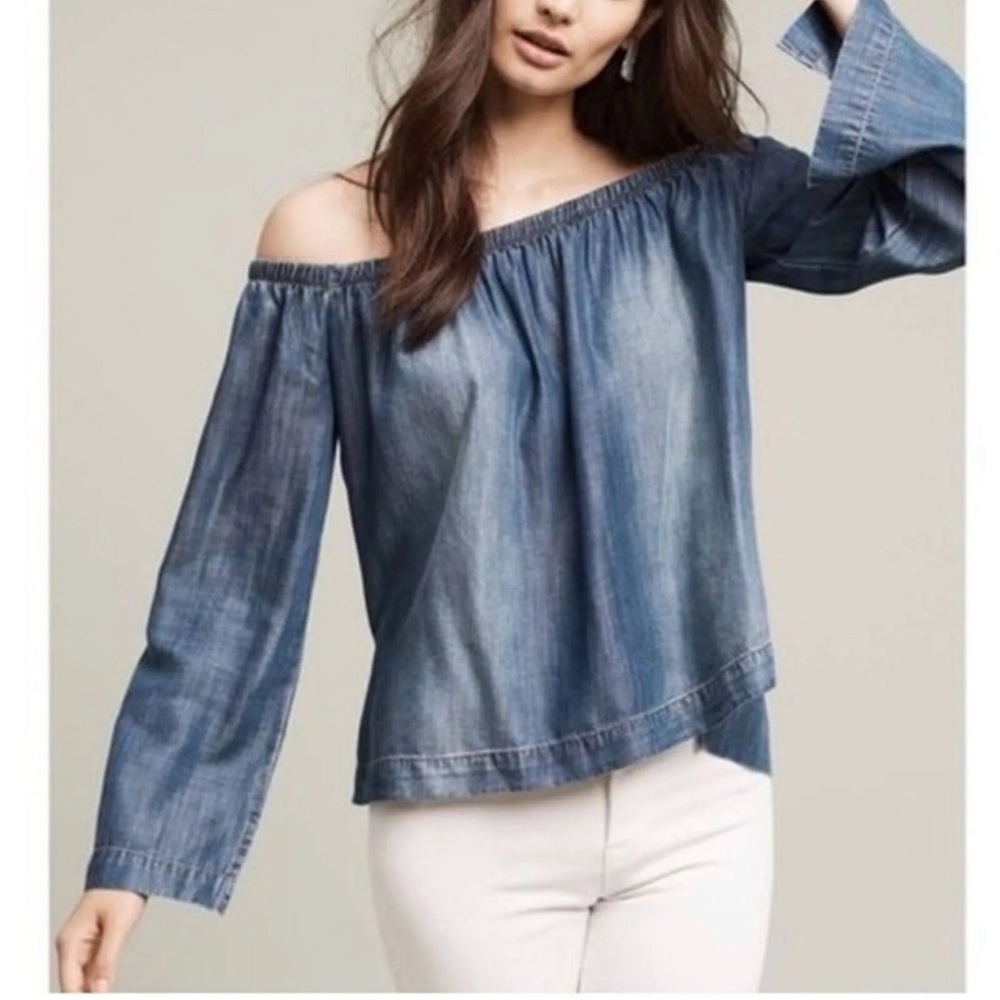 [Cloth & Stone] Chambray Off the Shoulders Top Wide Sleeve Boho Western Small